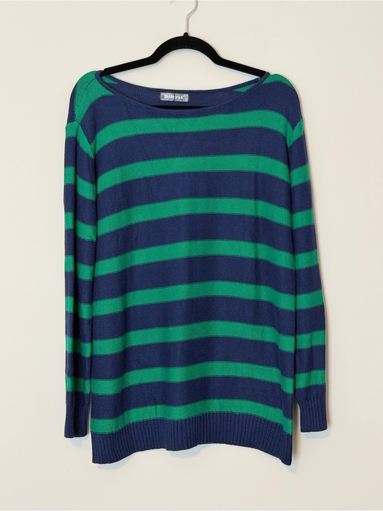 Allegra K Sweaters - Allegra K Navy Green Striped Drop Shoulder Tunic Sweater NWT